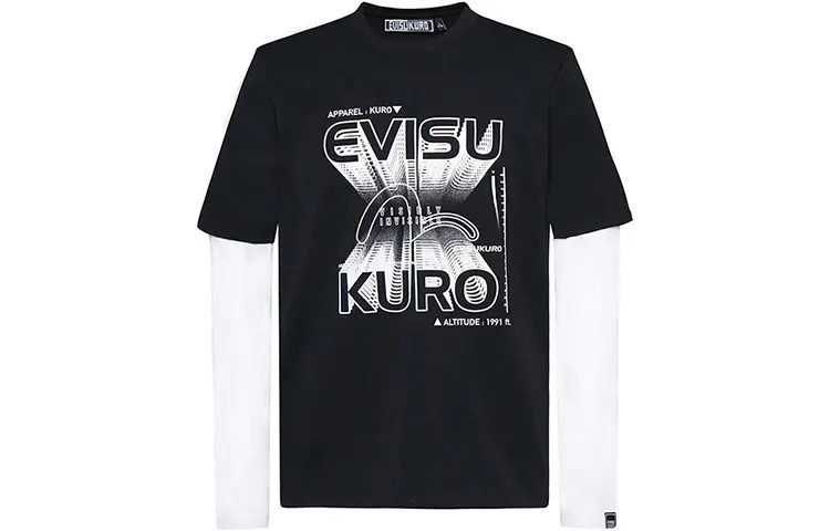 EVISU Mock Two Piece Long Sleeved T Shirt Men's Black