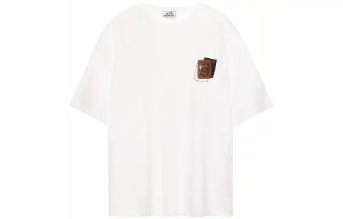 HERMES T Shirts Men's White Crew Neck Moderate Straight Fit