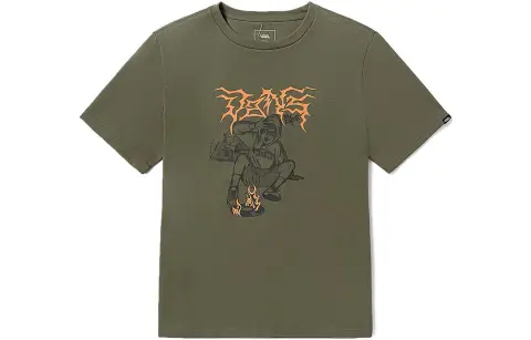 Vans T-Shirts Unisex Army Green Crew Neck Moderate Straight Fit