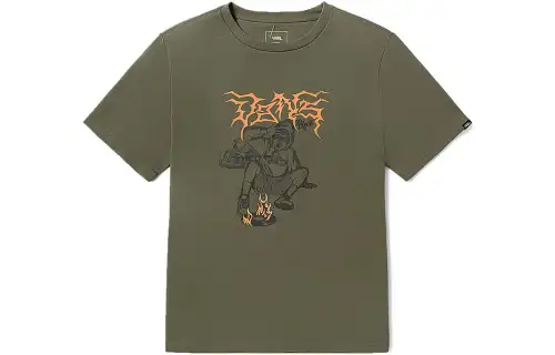 Vans T Shirts Unisex Army Green Crew Neck Moderate Straight Fit