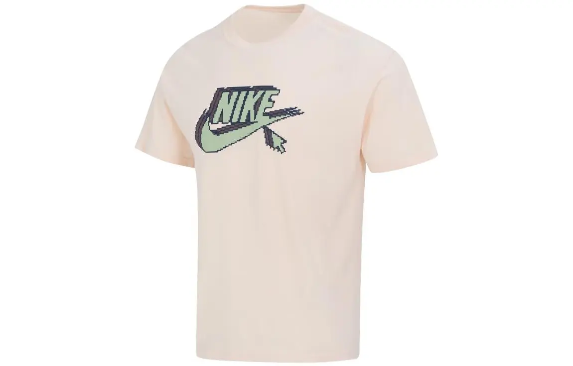 Nike T-Shirts Men's Khaki Crew Neck Moderate Straight Fit