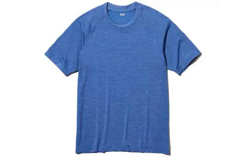 UNIQLO T Shirts Men's Sky Blue Crew Neck Moderate Straight Fit