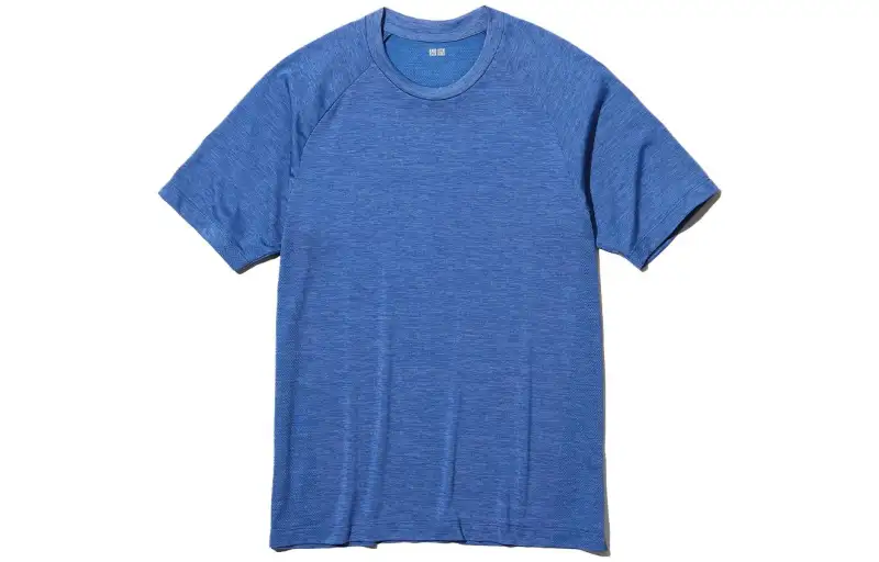 UNIQLO T Shirts Men's Sky Blue Crew Neck Moderate Straight Fit