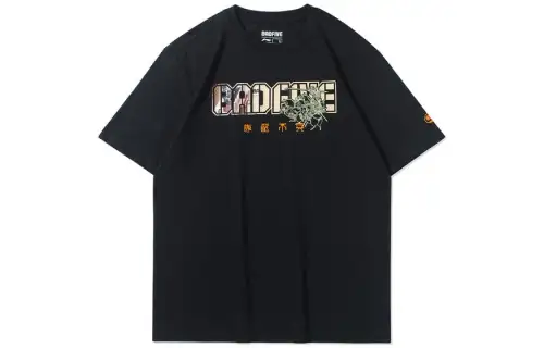 Li Ning T Shirts Men's Black Crew Neck Moderate Straight Fit