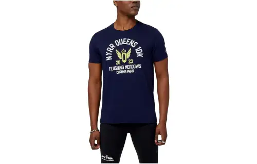 New Balance T Shirts Men's Blue Crew Neck Moderate Straight Fit