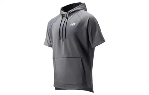 New Balance T Shirts Men's Gray Hooded Moderate Straight Fit
