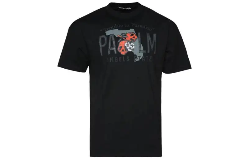 PALM ANGELS T Shirts Men's Black Crew Neck Moderate Straight Fit