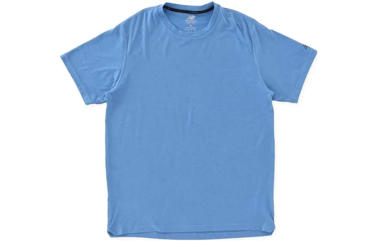 New Balance RW Tech T-Shirts Men's Blue Crew Neck Moderate Straight Fit