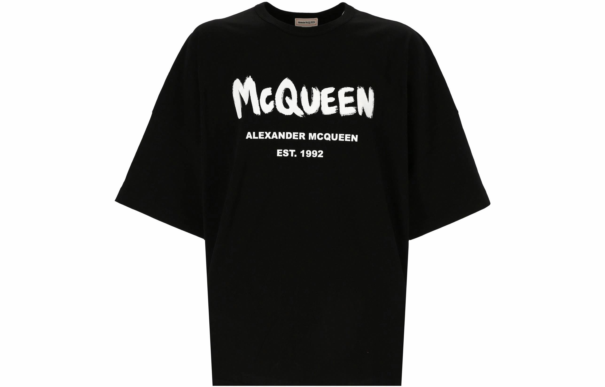 Мужская футболка Alexander McQueen Graffiti Logo (черная)
