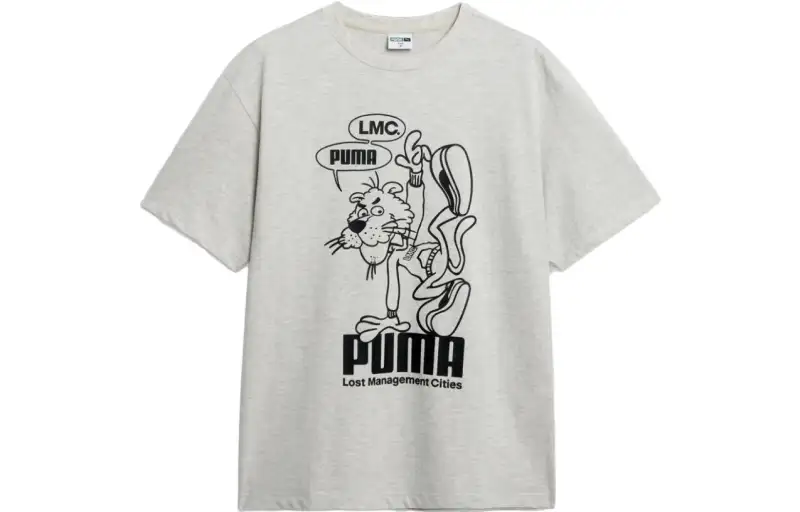 PUMA X LMC T Shirts Unisex Gray Crew Neck Moderate Straight Fit