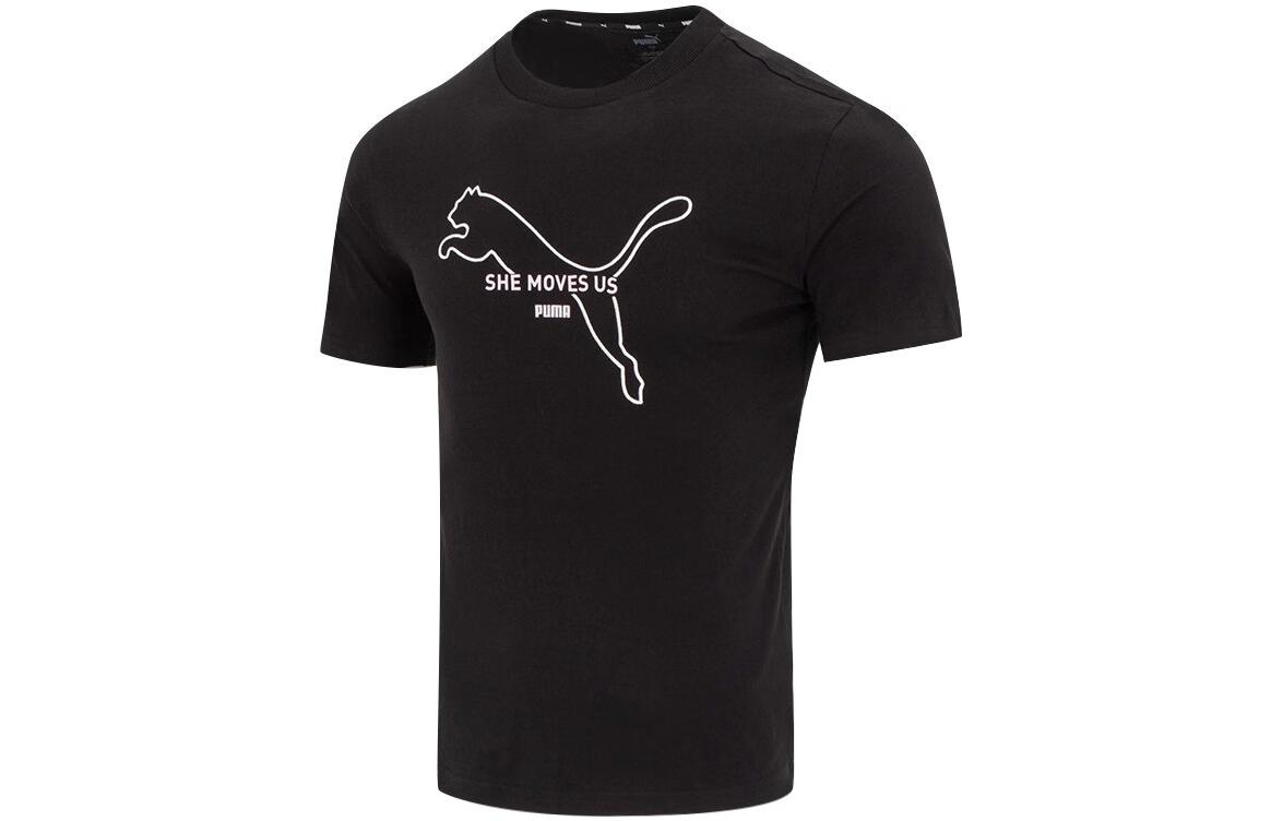 PUMA HER T Shirts Men's Black Crew Neck Moderate Straight Fit
