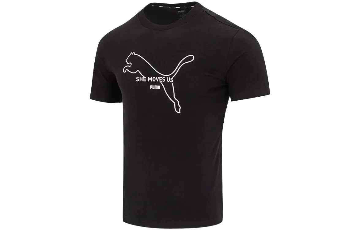 PUMA HER T-Shirts Men's Black Crew Neck Moderate Straight Fit
