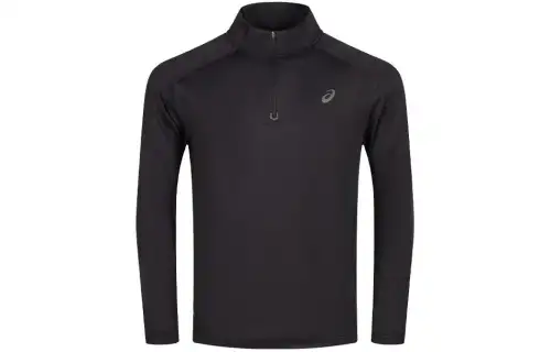ASICS T Shirts Men's Black Stand Collar Thickened And Fleece Lined