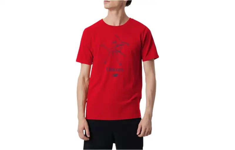 New Balance T Shirts Unisex Red Crew Neck Moderate Straight Fit