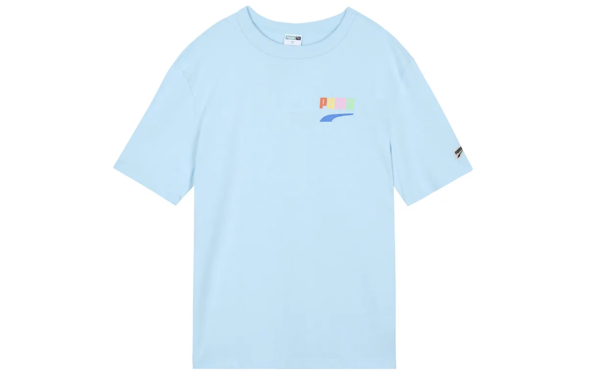 PUMA T-Shirts Men's Sky Blue Crew Neck Moderate Straight Fit
