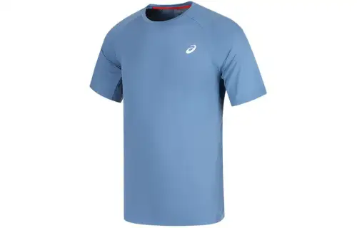 ASICS T Shirts Men's Blue Crew Neck Moderate