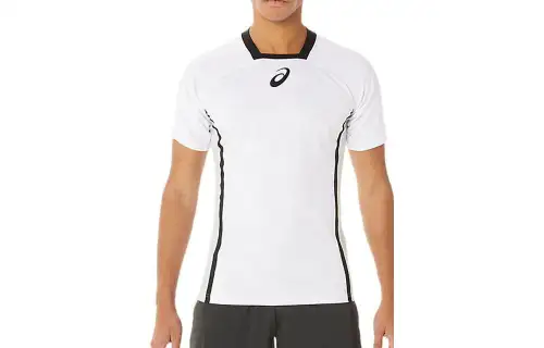 ASICS T Shirts Men's White Square Collar Moderate Straight Fit