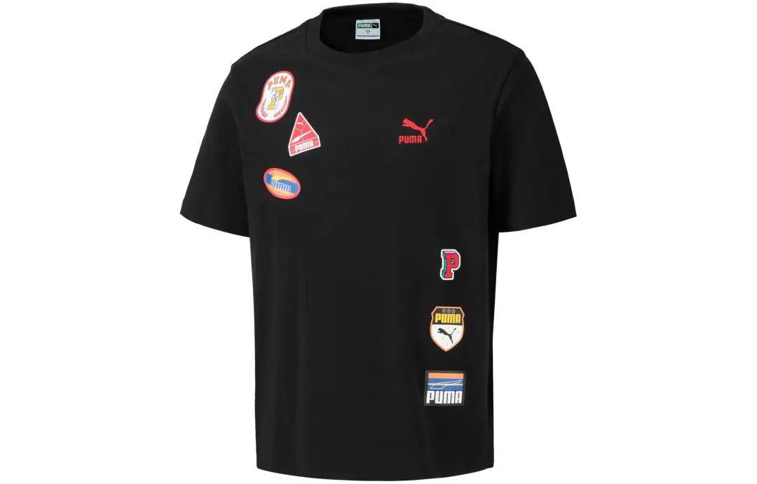 PUMA T Shirts Unisex Black Crew Neck Moderate Straight Fit