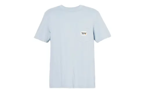 Timberland T Shirts Men's Light Blue Crew Neck Moderate Straight Fit