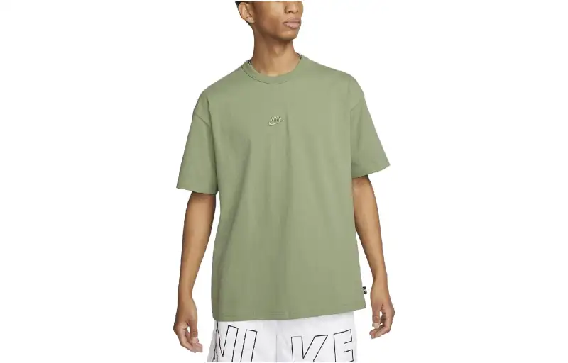 Nike T Shirts Men's Oil Green Crew Neck Moderate Straight Fit