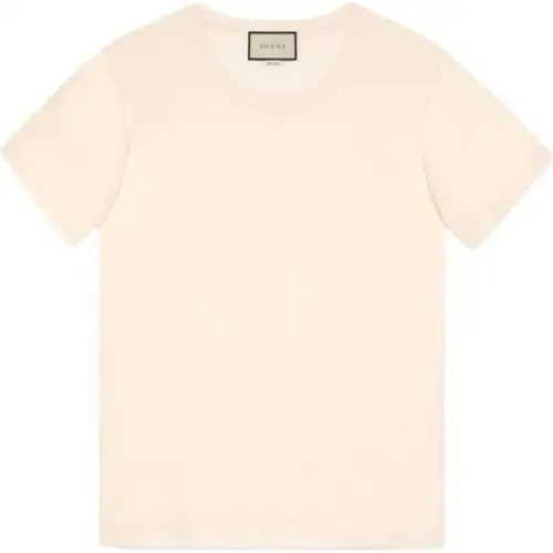 GUCCI T Shirts Men's Ecru Crew Neck Moderate Straight Fit