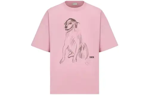 DIOR T Shirts Men's Pink Crew Neck Moderate Straight Fit