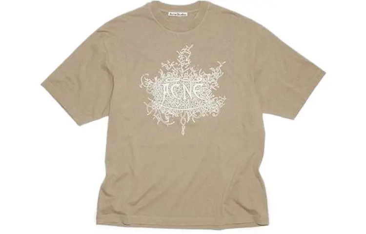 Acne Studios T Shirts Men's Dark Beige Crew Neck Moderate Straight Fit