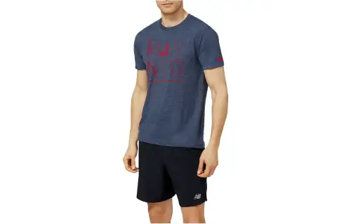 New Balance T Shirts Men's Dark Blue Crew Neck Moderate Straight Fit