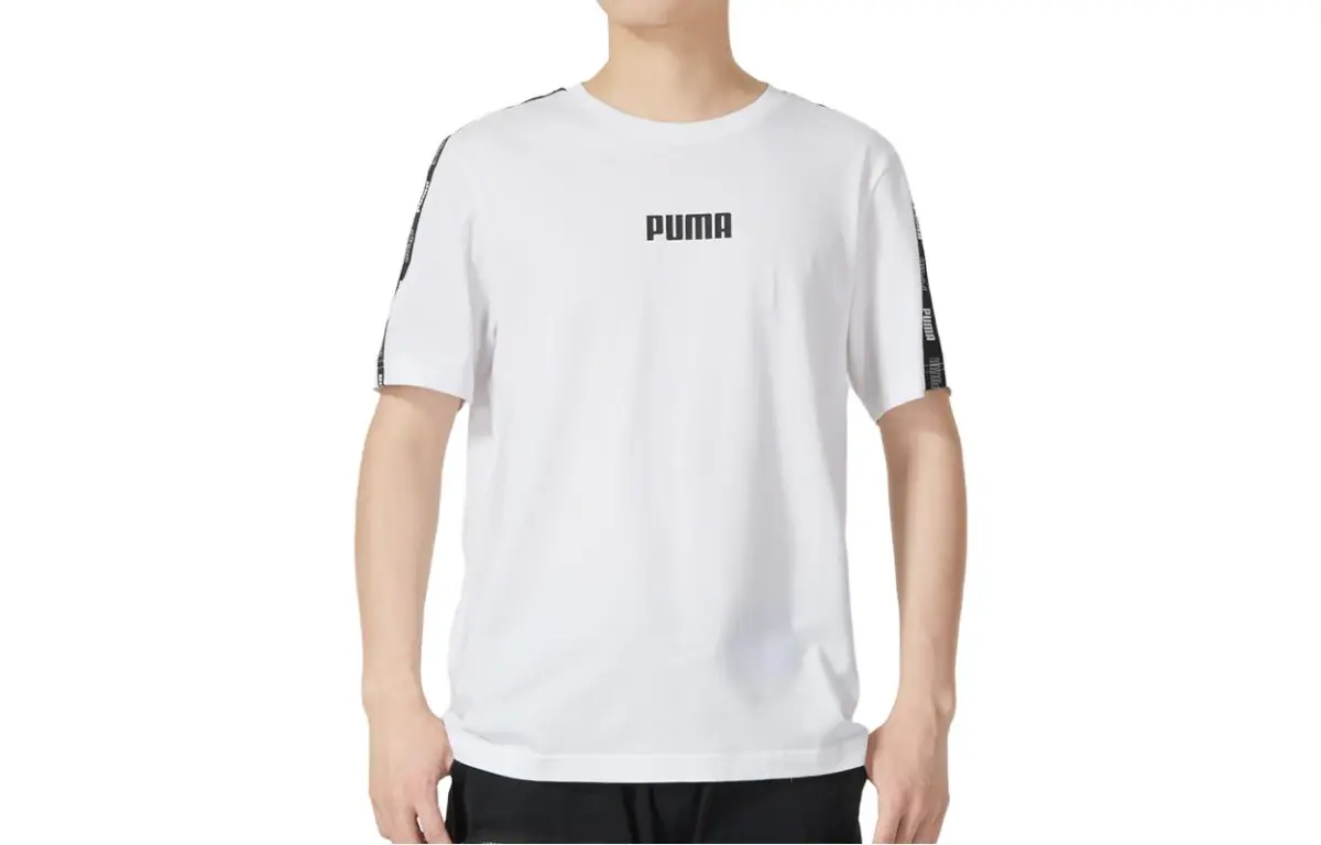 PUMA T-Shirts Men's White Crew Neck Moderate Straight Fit