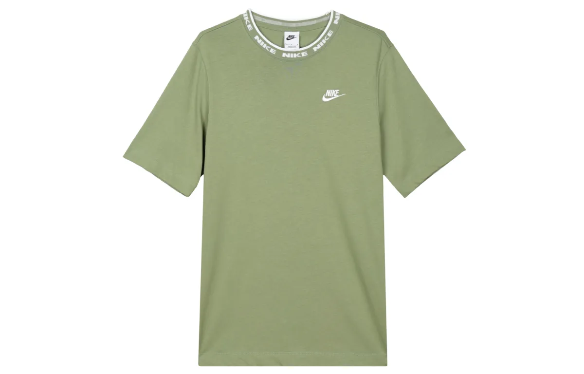 Nike T-Shirts Men's Oil Green Crew Neck Moderate Straight Fit