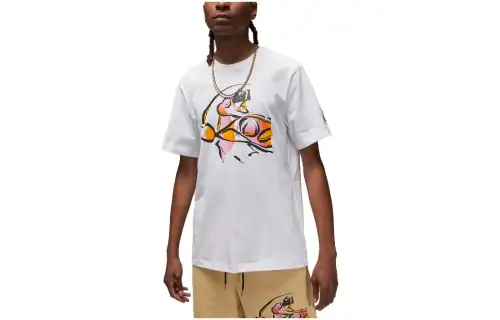 Jordan T Shirts Men's White Crew Neck Moderate Straight Fit
