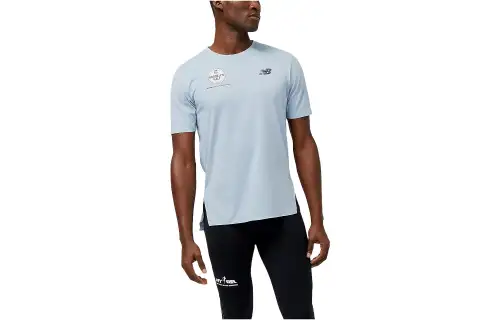 New Balance T Shirts Men's Light Blue Crew Neck Moderate Straight Fit