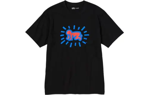 UNIQLO T Shirts Unisex Black Crew Neck Moderate Straight Fit