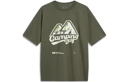 Li Ning T Shirts Unisex Grape Leaf Green Crew Neck Moderate Straight Fit