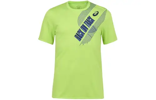 ASICS T Shirts Men's Green Crew Neck Moderate Straight Fit