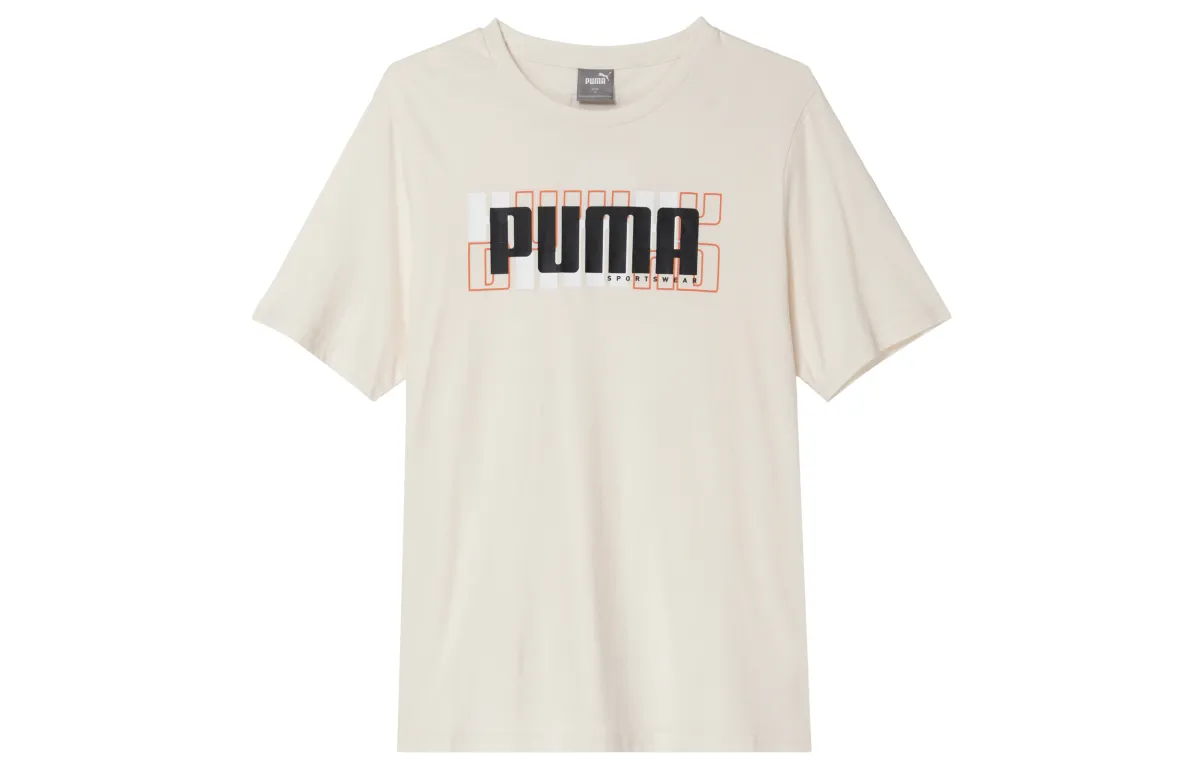 PUMA T-Shirts Men's Khaki Crew Neck Moderate Straight Fit