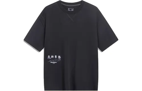 Li Ning T Shirts Unisex Black Crew Neck Moderate Straight Fit