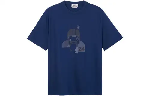 HERMES T Shirts Men's Blue Crew Neck Moderate Straight Fit