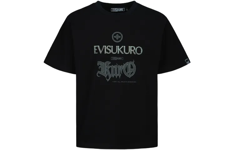 EVISU T Shirts Men's Black Crew Neck Moderate Straight Fit