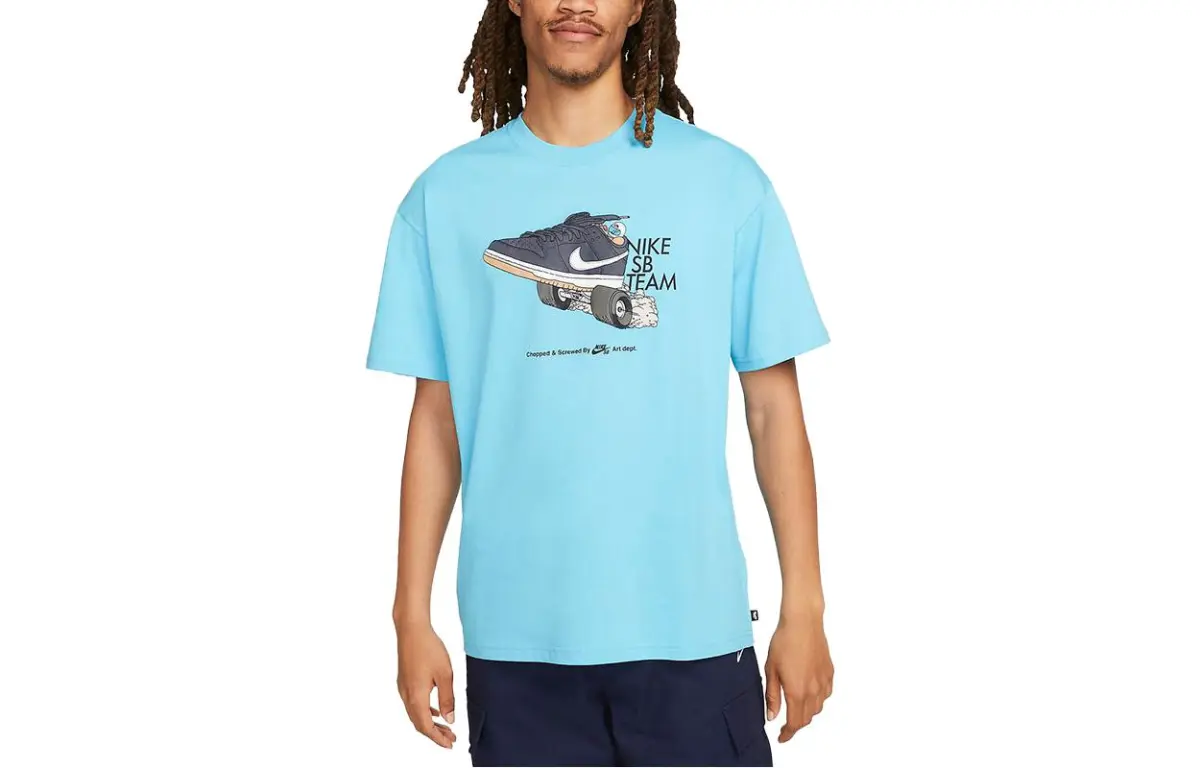 Nike T-Shirts Men's Baltic Sea Blue Crew Neck Moderate Straight Fit