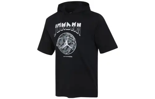 Jordan T Shirts Men's Black Hooded Non Detachable Moderate Straight Fit