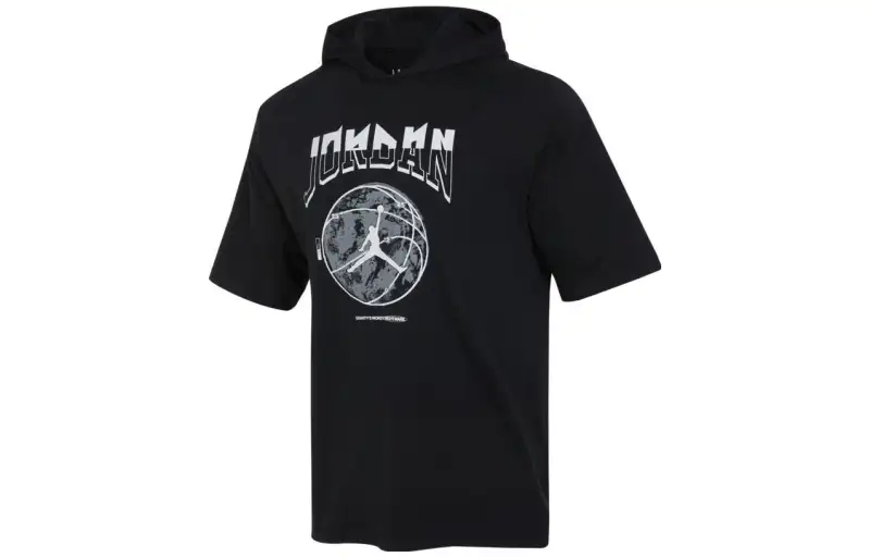 Jordan T Shirts Men's Black Hooded Non Detachable Moderate Straight Fit