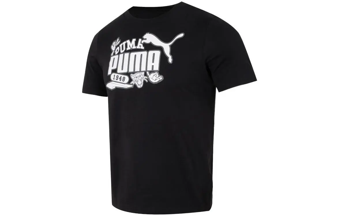 PUMA T-Shirts Men's Black Crew Neck Moderate Straight Fit
