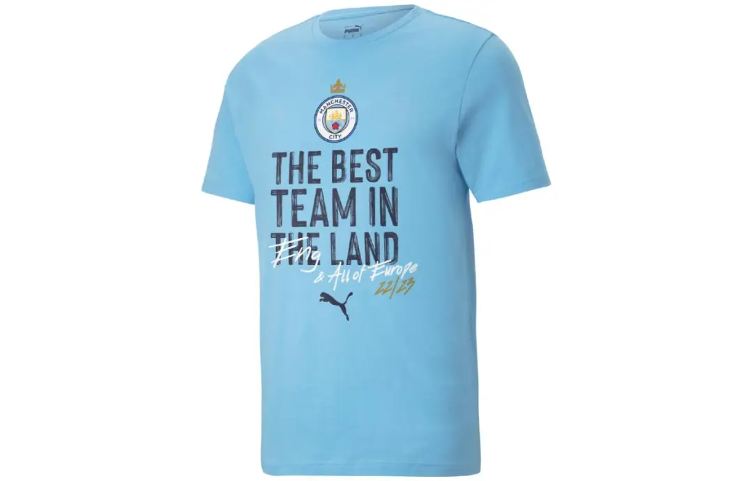 PUMA T Shirts Men's Light Blue Crew Neck Moderate Straight Fit