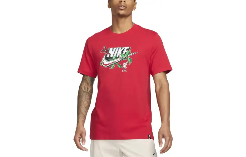 Nike T Shirts Men's Red Crew Neck Moderate Straight Fit