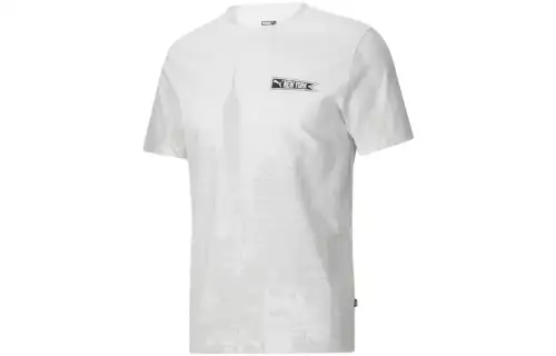PUMA T Shirts Men's White Crew Neck Moderate Straight Fit