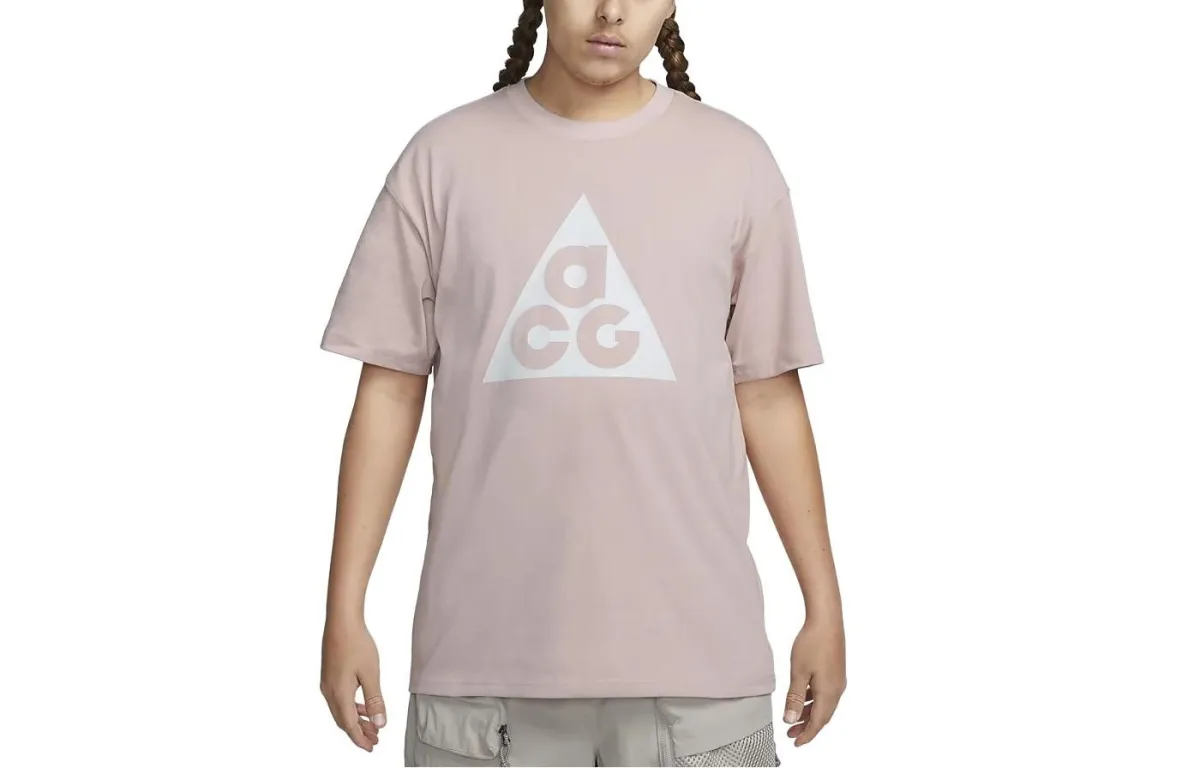 Nike T-Shirts Men's Pink Crew Neck Moderate Straight Fit