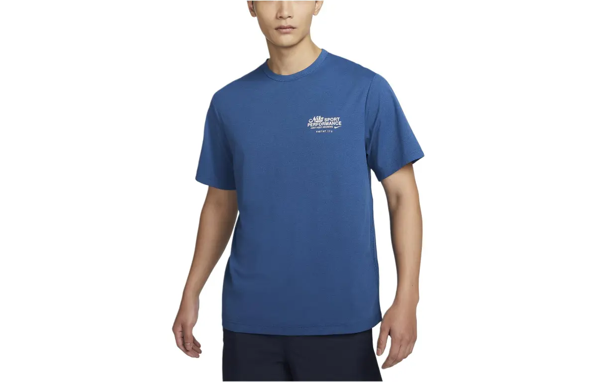 Nike T-Shirts Men's Blue Crew Neck Moderate Straight Fit