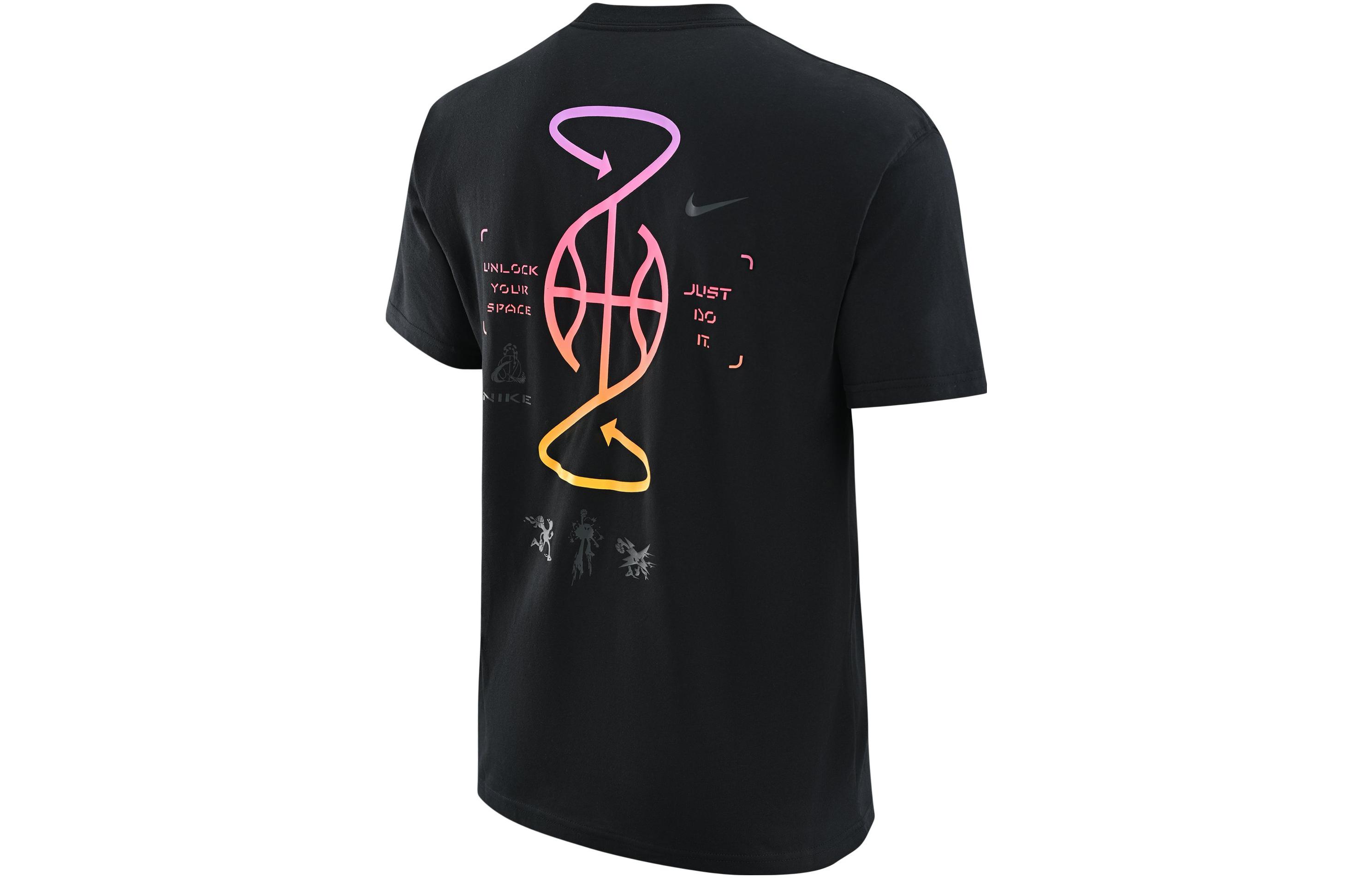 Nike Basketball retro sports quick dry knitted black short sleeve T-shirt with a round collar, print, American style