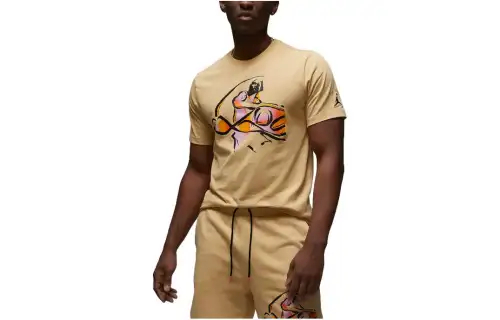 Jordan Flight T Shirts Men's Tea Brown Crew Neck Moderate Straight Fit